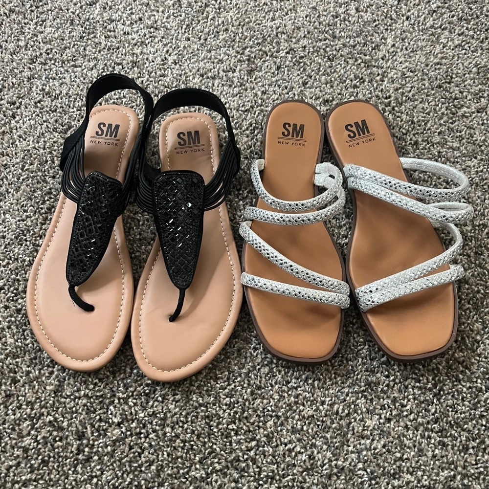 SM New York Women's Black and White Strappy Sandals